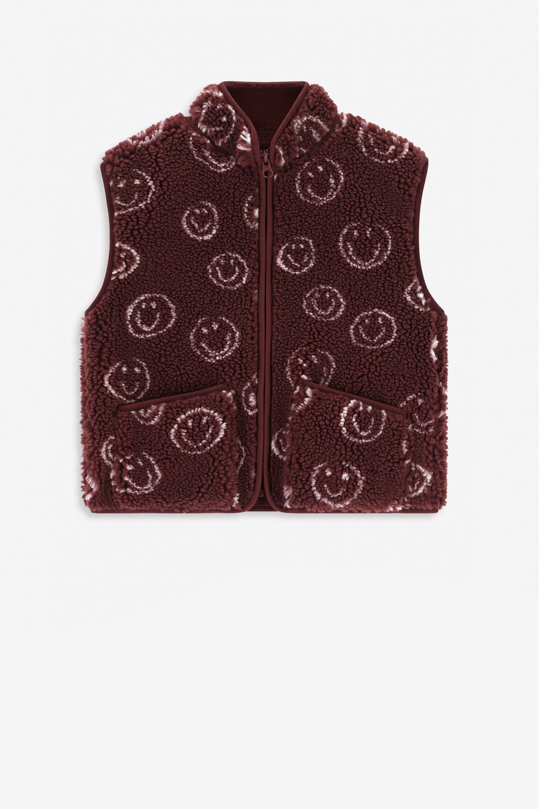Gilet en peluche avec imprimé smileys - marron foncé