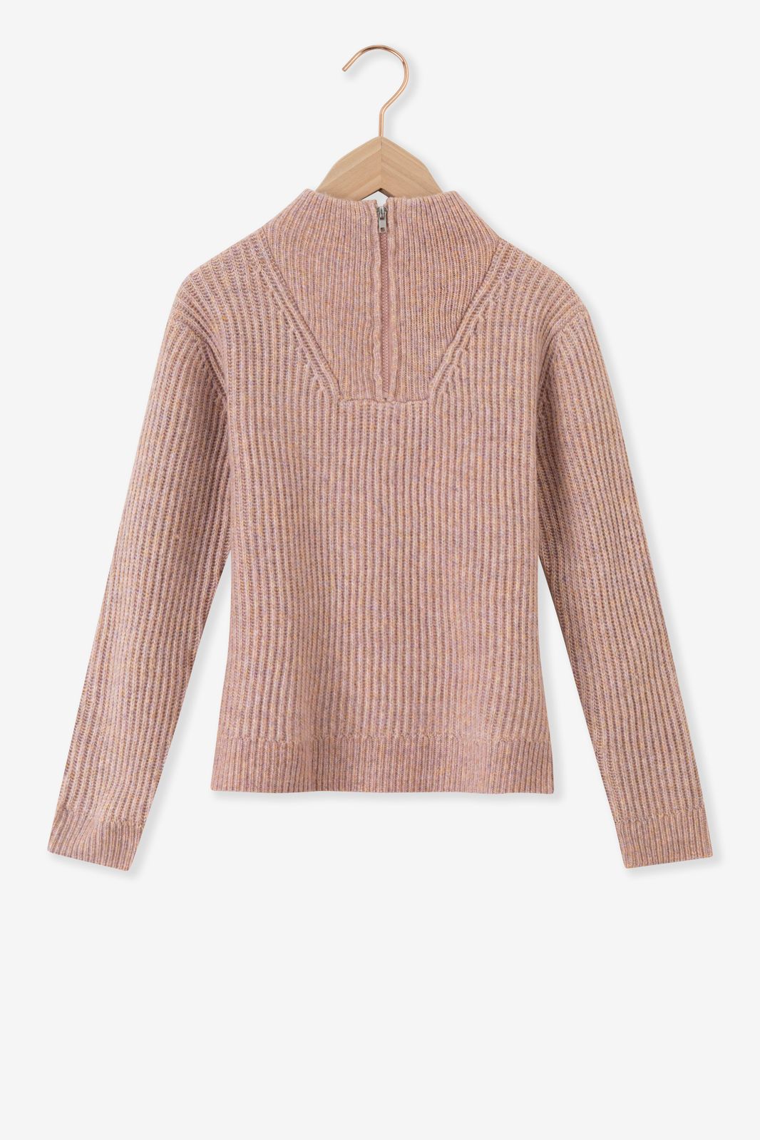 Pull tricoté avec fermeture éclair - gris-rose
