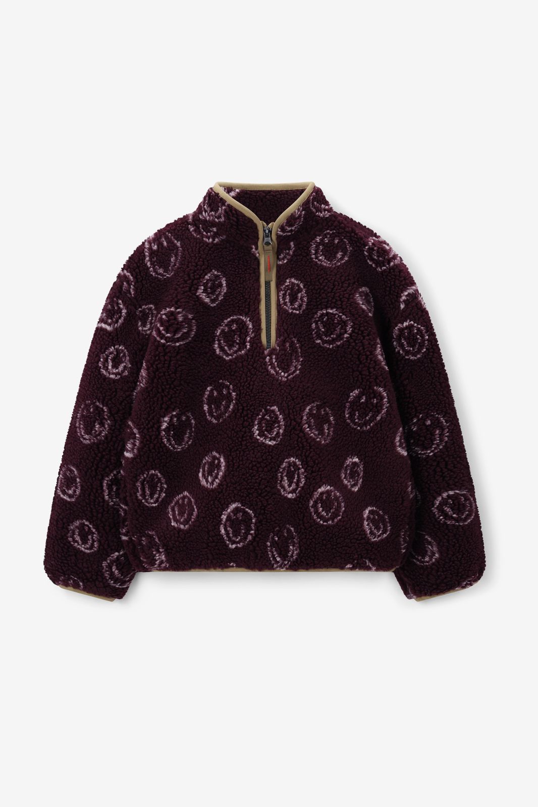 Sweat duveteux avec smileys - rouge foncé