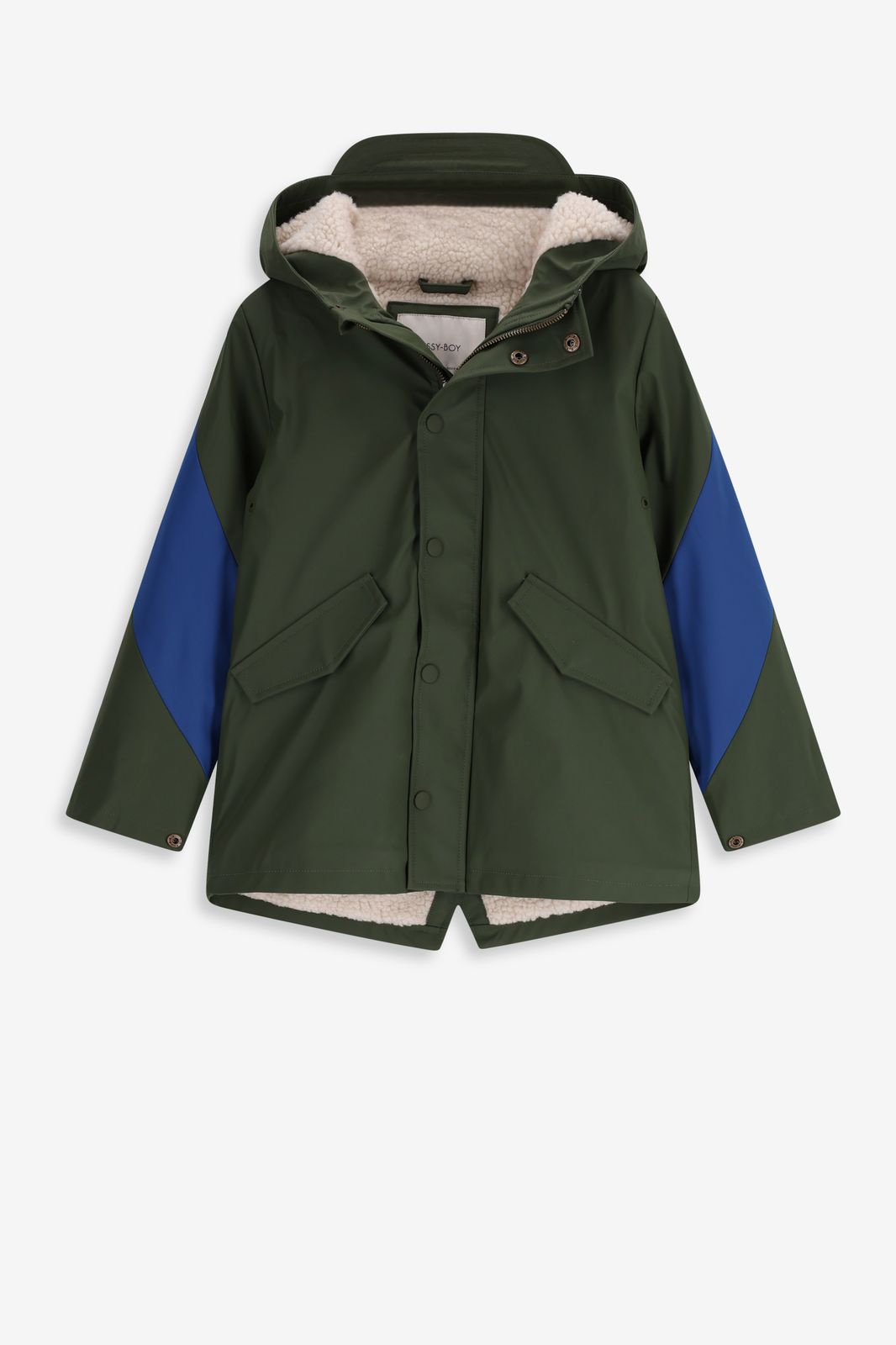 Imperméable long avec détails color block - vert foncé