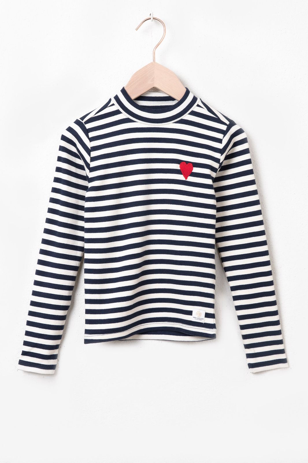Gestreiftes Langarmshirt mit Herz-Stickerei - dunkelblau
